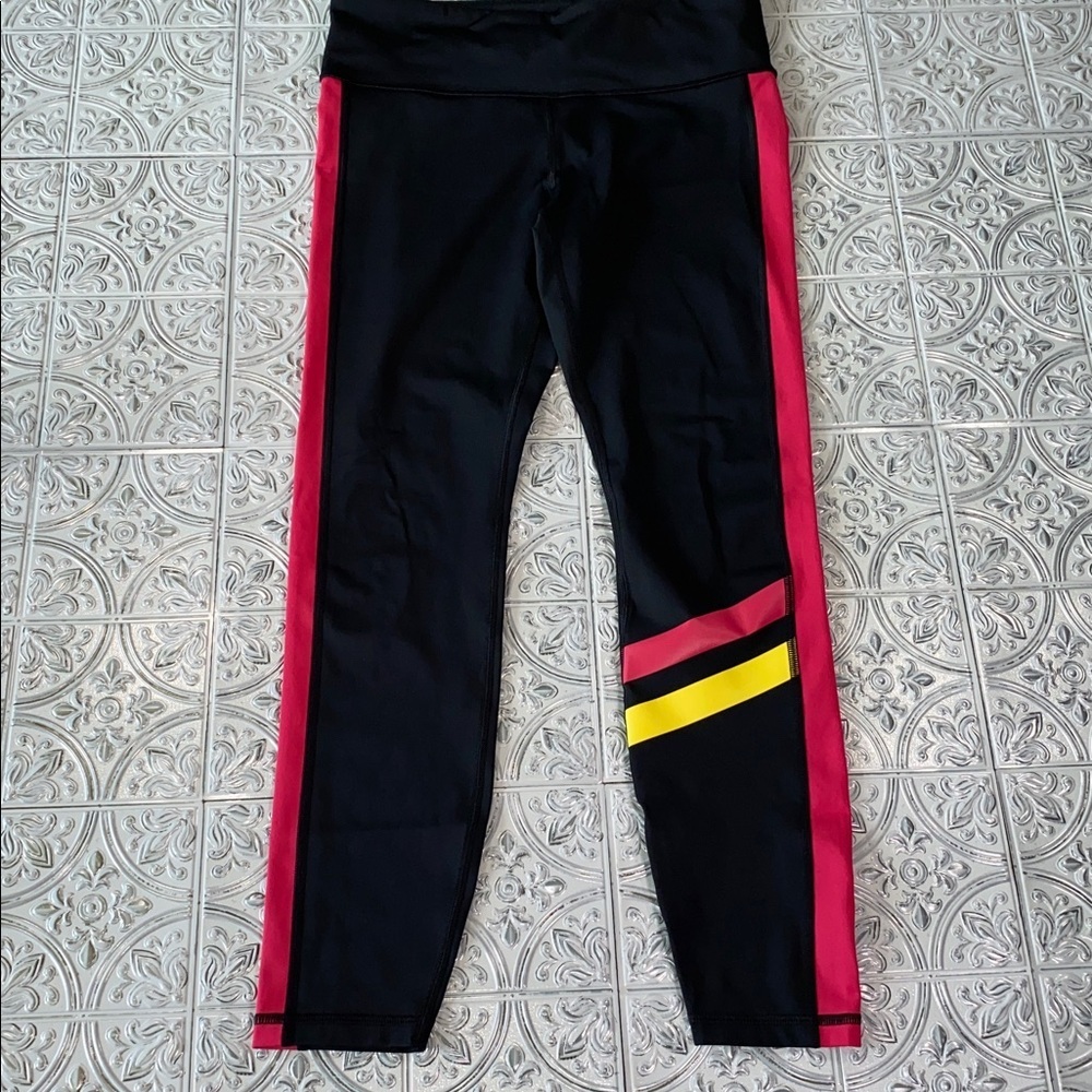 GAP Fit Women Medium Black Pink Yellow Colorblock Athletic Leggings Workout